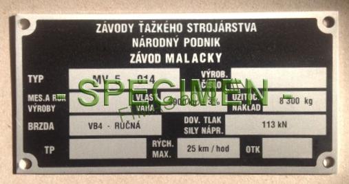štítek Strojárne Malacky a.s. MV5-014 (008)
