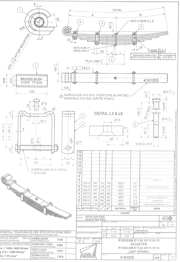 pero listové 7 listů s okem šíře 100 mm COLAERT ESSIEUX R100G398 E1130 2x15 5x15 C85239800E #