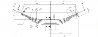 pero parabolické 4 listy ADR 1197x76 + háček (1250/70 mm) přední a zadní #